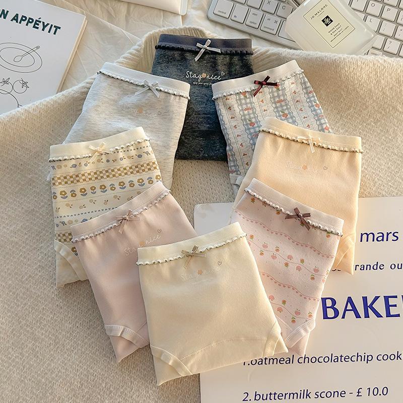 Ladies Spring and Autumn New Retro Small Floral Cotton Extended Crotch Waist Triangle Briefs
