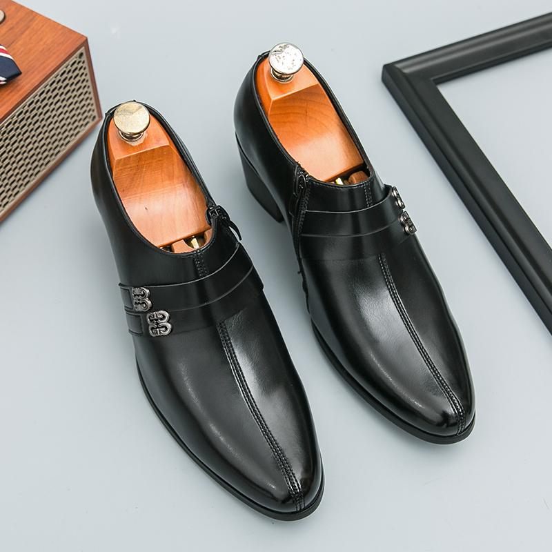 Fashion High End Brand Men's Business Dress Shoes Leather Increased Height British Shoes Men Pointed Toe Shoes Wedding Free Delivery
