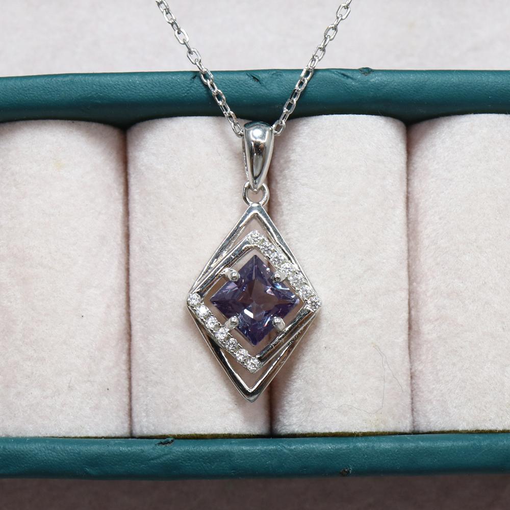 925 Sterling Silver Pendant Necklace Synthetic Color Change Alexander Fine Jewelry for Women and Girls Daily Wear