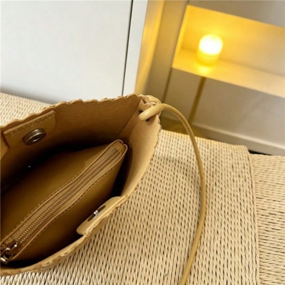 Simple Woven Bucket Bag Women's Mobile Phone Bag Versatile Shoulder Messenger Bag