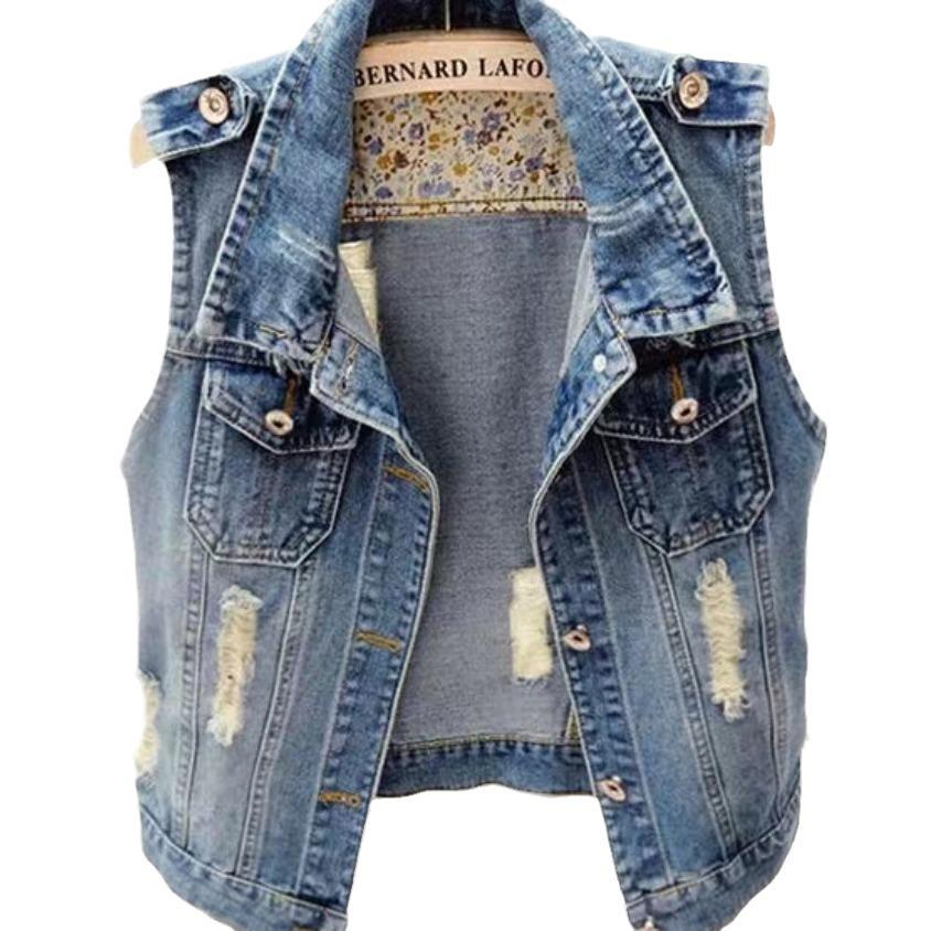 Colete Jeans Rasgado Lavado Retrô Plus Size Feminino