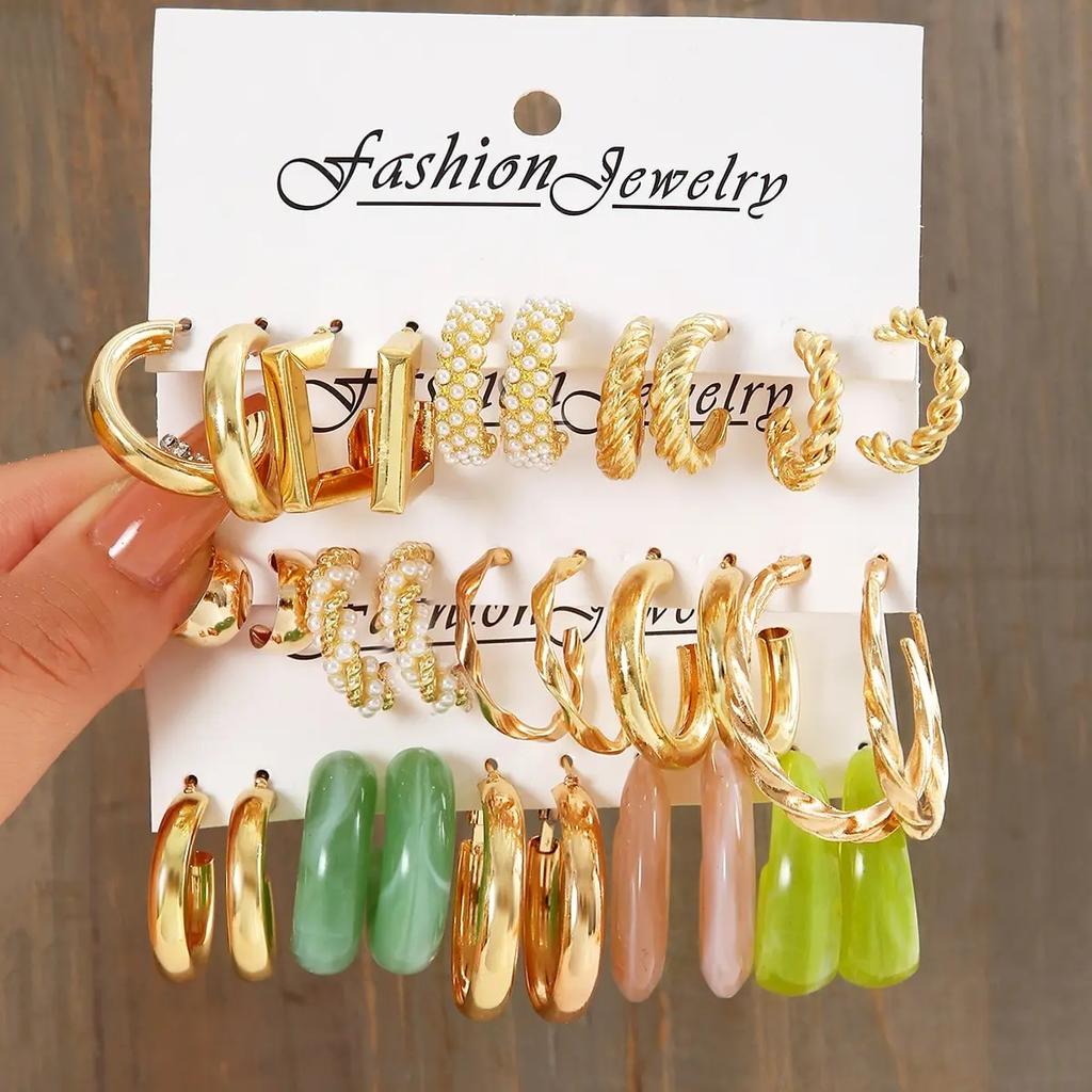 Colorful Geometric C Alloy Resin Earrings For Women New Festive Parties In Europe And The United States Jewelry Gift
