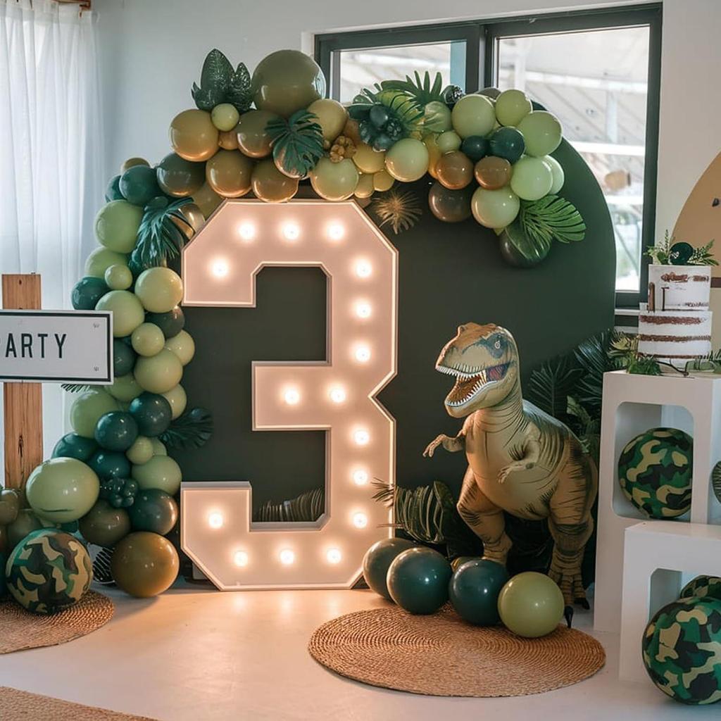 Retro Camo Dinosaur Party Balloon Garland for Outdoor Camping