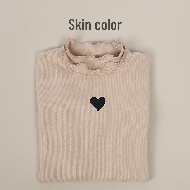 

Girls Heart Print Long Sleeve T-Shirt - Half High Neck, Autumn Casual Base Layer 160 cm