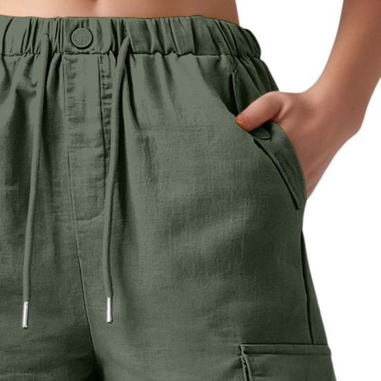 Women Cargo Shorts Drawstring Design High Waisted Loose Fit Hiking Shorts with Functional Deep Pockets Outdoor Activities Casual