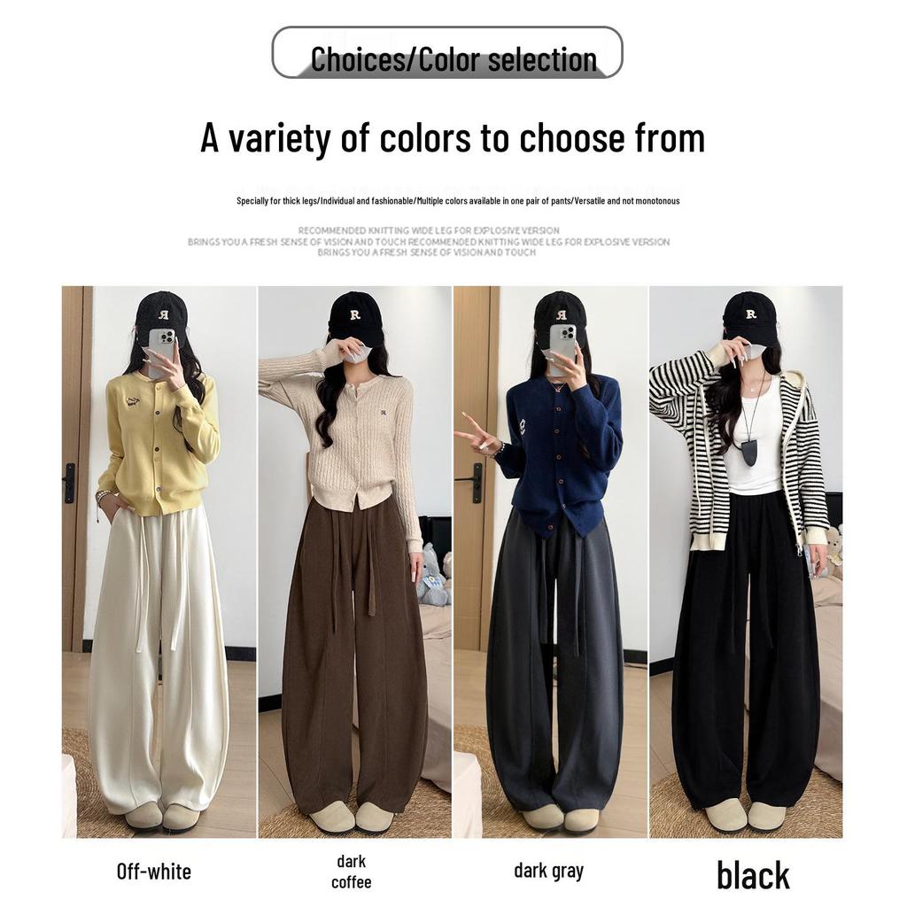 Women's Fleece-Lined Retro Scimitar Pants: Autumn/Winter 2025, High-Waisted Loose Chenille Wide-Leg with a Slimming Drape.