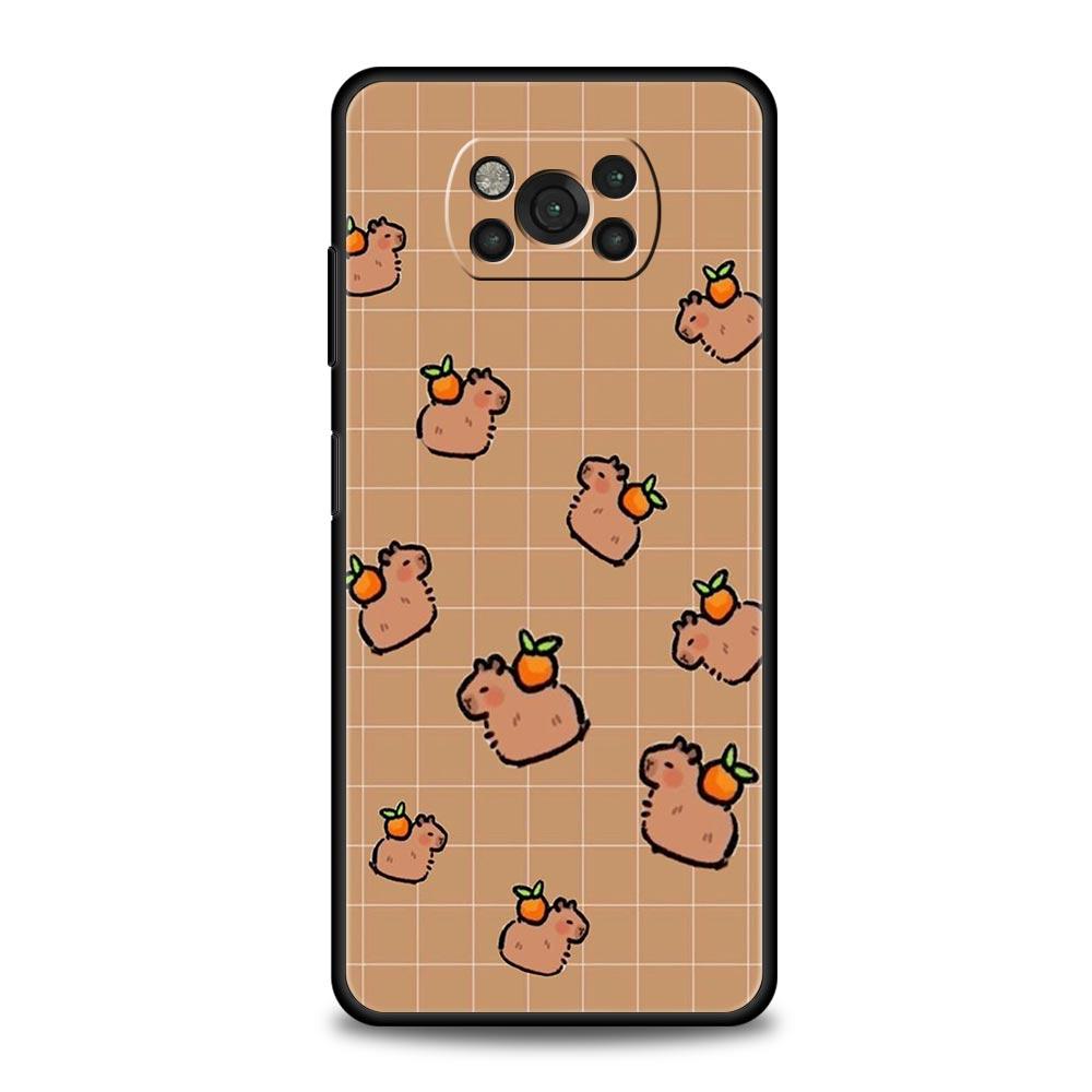 Phone Case For Xiaomi Poco X6 X5 X4 Pro 5G X3 NFC F5 F4 M5 M4 M3 F3 GT C51 C50 C55 Soft Silicone Black Cover Cartoon Capybara