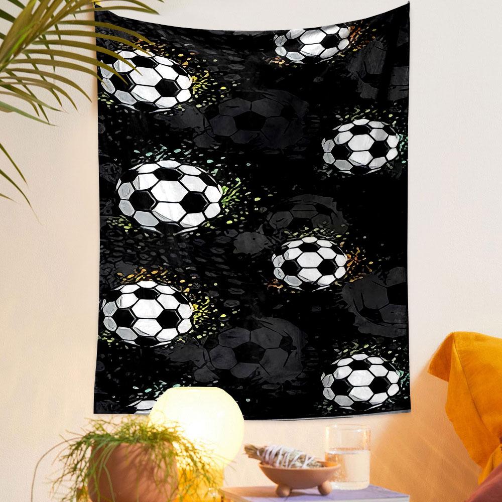 "Soccer Ball Pattern Black Tapestry" Patterned tapestry home decor, suitable for bedroom and living room, gift