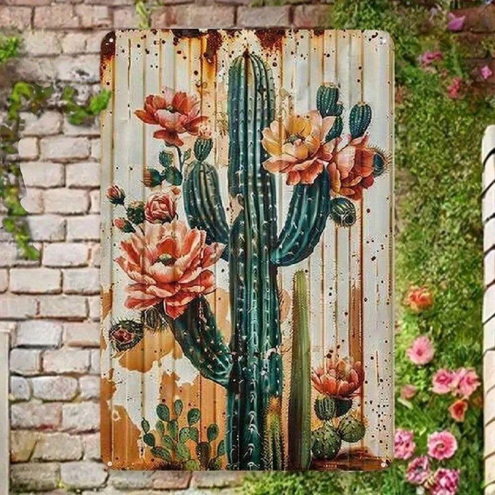 Metal Poster Retro Cactus Flower Bar Wall Art