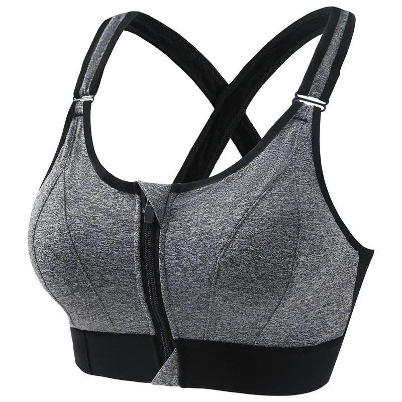 Aiithuug Sexy sportovní podprsenka pro ženy se zapínáním na zip vpředu, s ramínky do kříže, polstrovaná, nárazuvzdorná, push-up, bezešvá, bez kostic, na cvičení a do posilovny