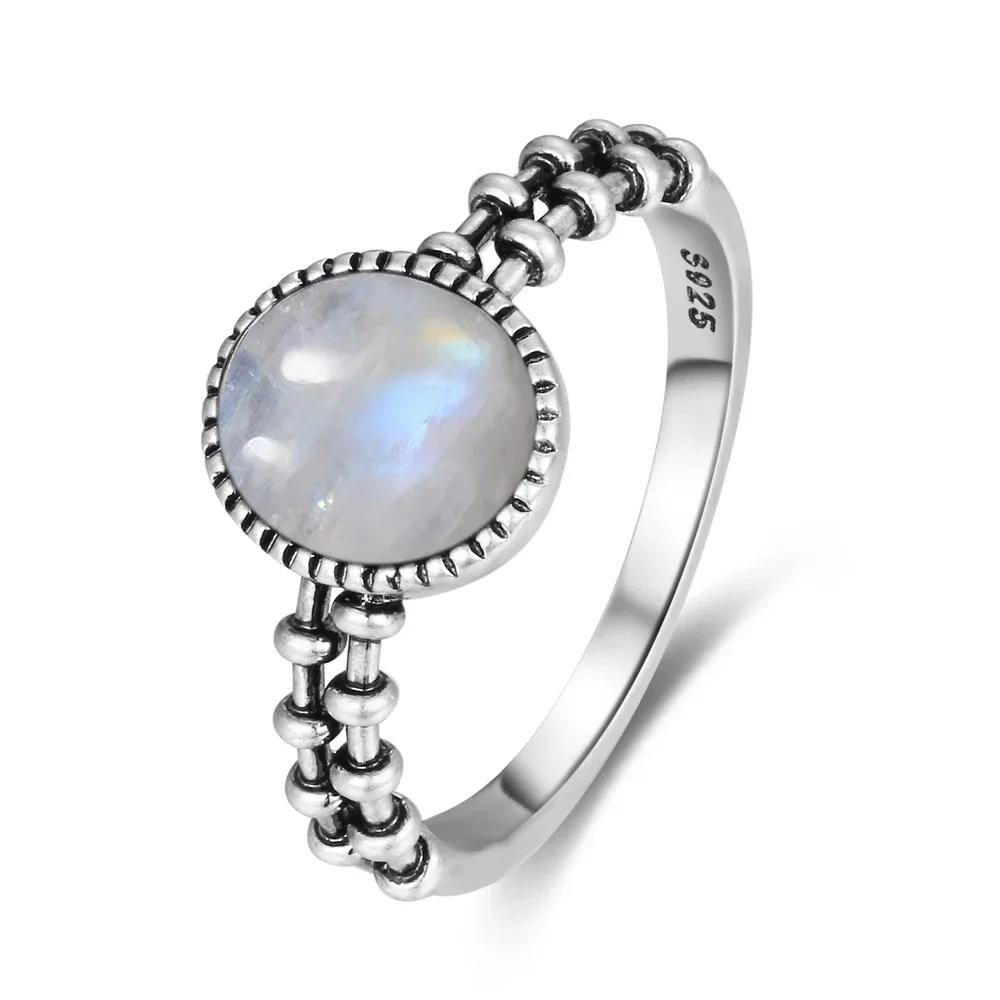 Vintage 925 Silver Ring Natural Moonstone Flower Ring 925 Hollow Eye Shape Round Sun And Moon Ring Fine Jewelry for Women Men