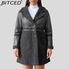 Mid-Length Women's Leather Jacket with Patchwork Details, Reversible Vintage Style, Fleece-Lined Thickened Leather and Fur Combination Coat