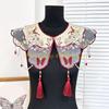 49MD Embroidered Butterfly Floral False Collar Traditional Chinese Styles Beaded Tassels Pendant Shawl Capes Scarf for Women