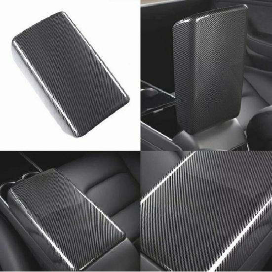 Carbon Fiber Interior Armrest Storage Box Cover Trim For 2017- Tesla Model 3