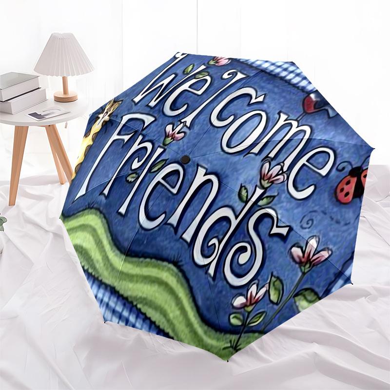 1pc Welcome Friends Sign Umbrella with Plastic Handle,Suitable for All Seasons UmbrellaPT568