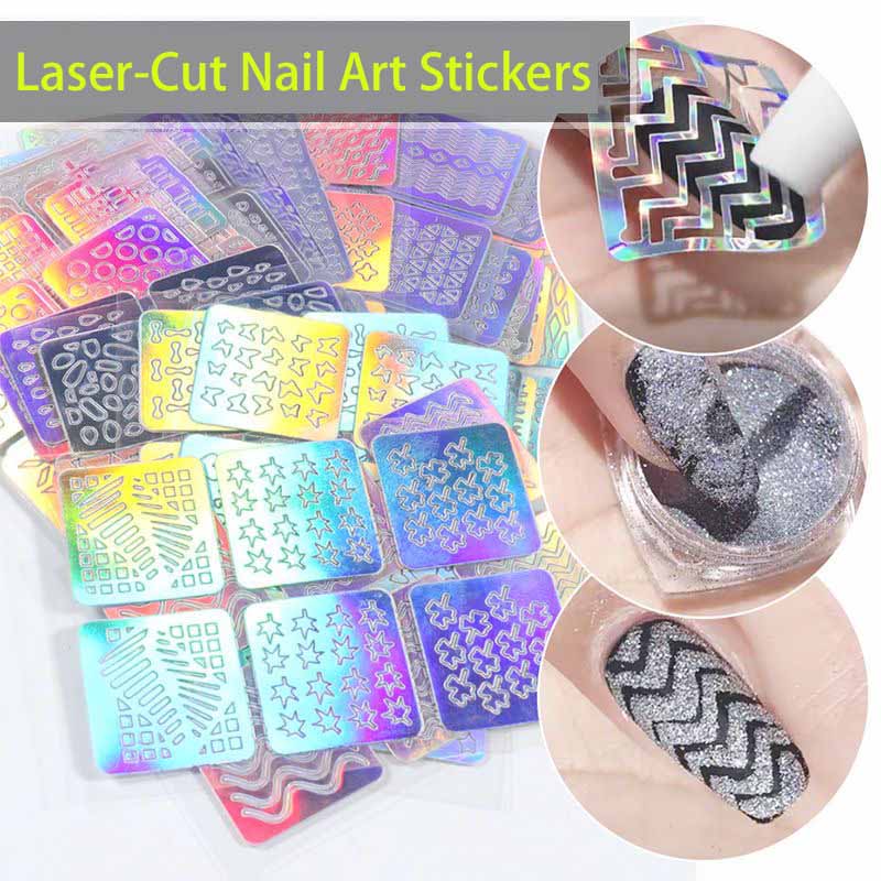12/24 Arkusze Wycinane Laserowo Naklejki do Nail Artu Szablony do Stemplowania - Zestaw Narzędzi DIY do Manicure Francuskiego