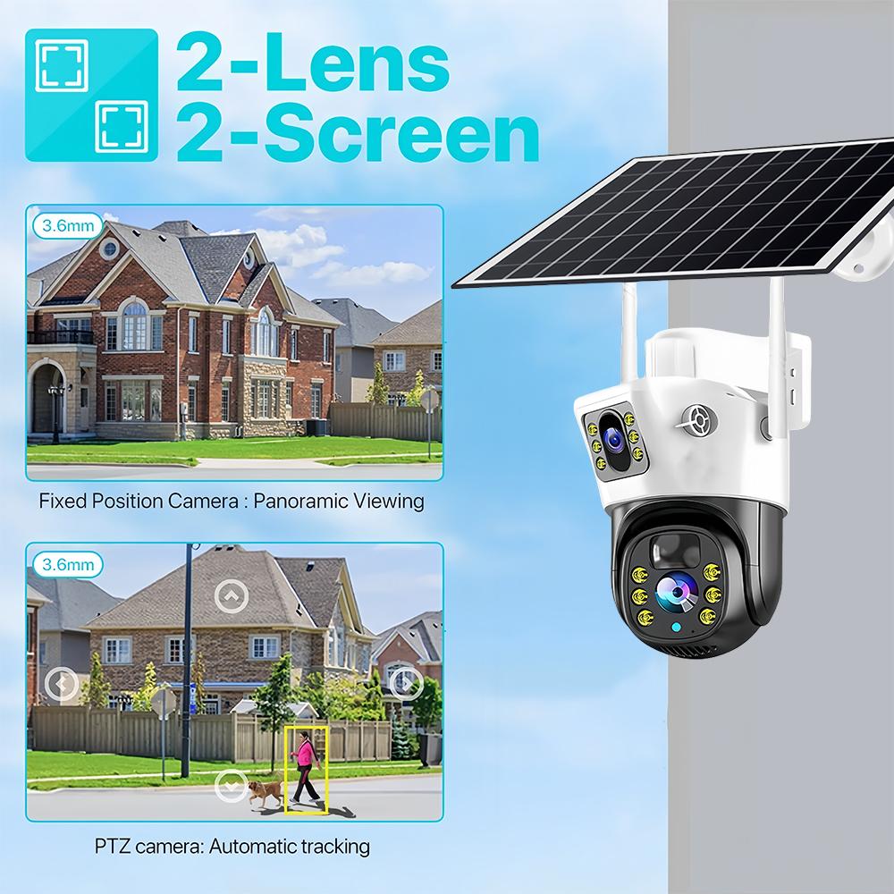 4K 8MP 4G SIM Card Built-in Battery Solar Outdoor CCTV Surveillance PTZ Waterproof Humanoid PIR Auto-tracking Camera