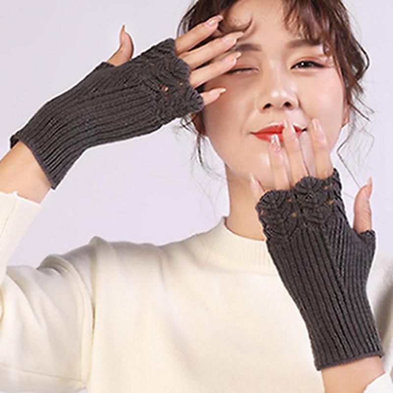Autumn and Winter Women's Fashion All-match Knitted Warm Half Finger Gloves