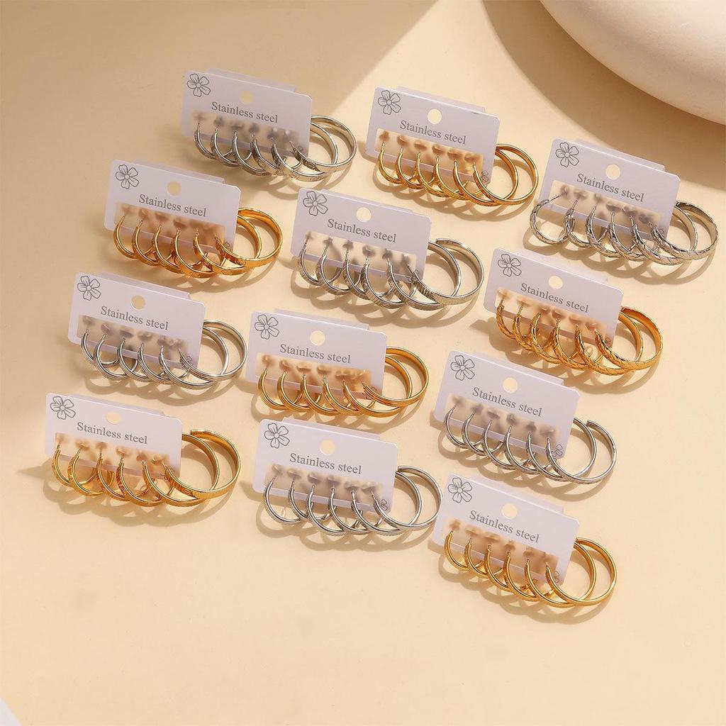 Geometric Stainless Steel Round Hoop Earrings - Classic, Luxurious, Non-Fading for Women