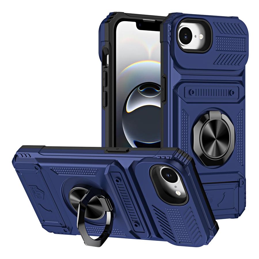 

Ультрапрочный бронированный чехол для телефона с 2 слотами для карт и магнитной металлической подставкой-кольцом для iPhone Samsung, противоударный, прочный гибридный чехол, совместимый с автомобильным креплением iPhone 7 Plus/8 Plus синий