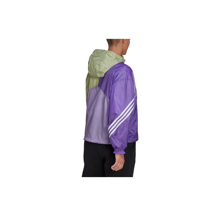 Adidas Colorblock Logo Stripe Sports Casual Hooded Jacket Women Outerwear Purple H48581