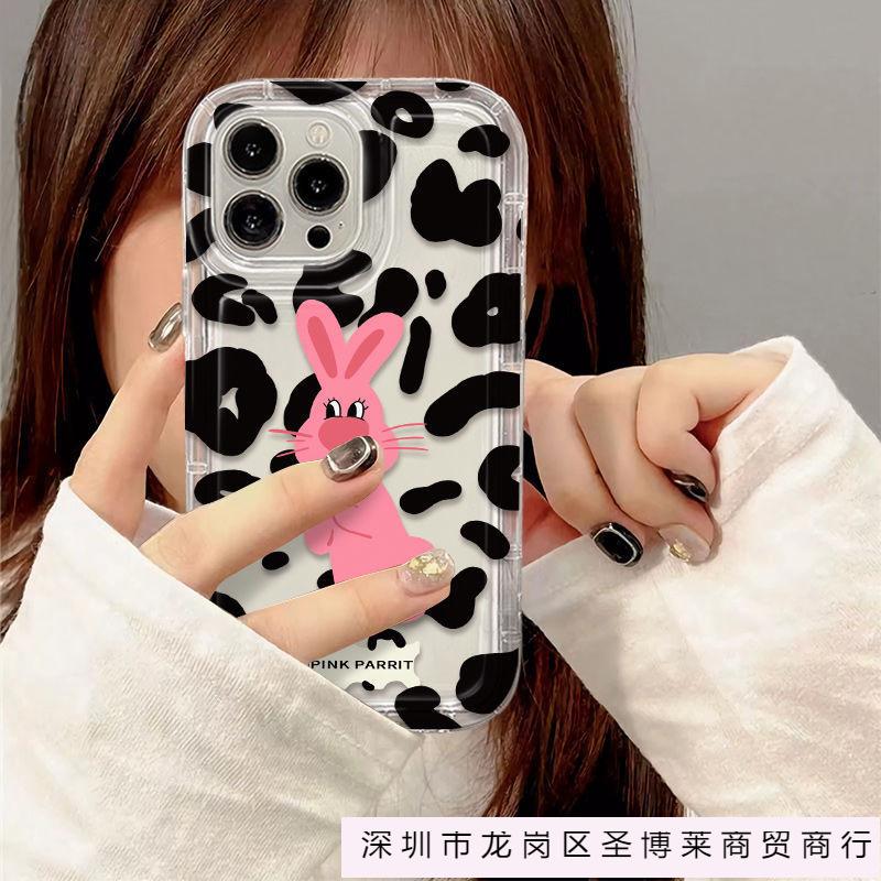 Cartoon leopard print rabbit apple 15 mobile phone case iphone14promax transparent soft glue 13/12/11 anti-drop xr