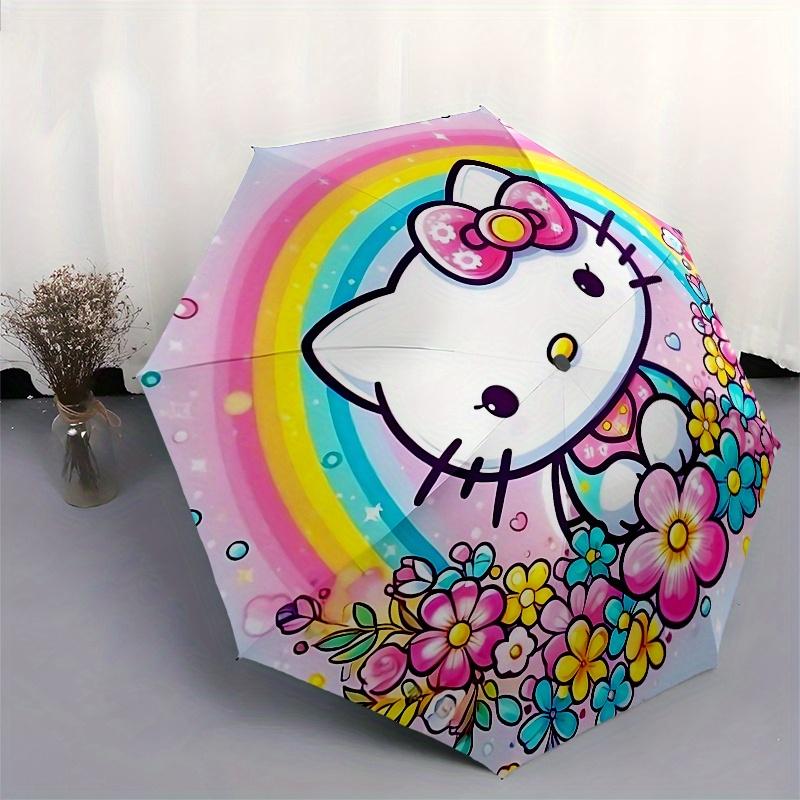Hello Kitty, Rainbow Automatic Open/Close Umbrella Cute Umbrella with Cute Design, Portable 3 Fold Compact Umbrella for Men & Women, Hallowe