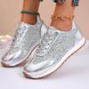 Fashion Fashion Ladies Autumn Women Flat Glitter Sneakers Casual Bling Vulcanized Shoes Female Lace Up Platform Comfort Plus Size