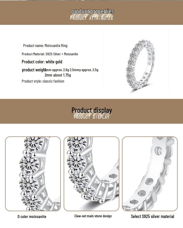 S925 Sterling Silver Moissanite Full Diamond Ring for Women - High-End Luxury Stacking Ring