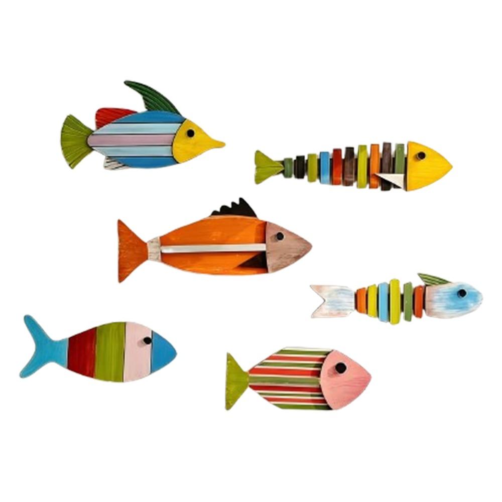 Vintage Coastal Style Fish Ornaments Colorful Mediterranean Fish Wall Art  Hotel 6Pcs