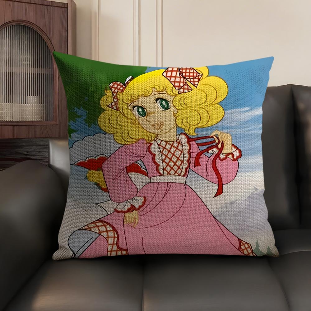 CCandy Candy Anime Cushion Cover Natural Linen Organic Fabric DoubleSided Printing Sofa Home Decor Gift Pillow Case