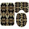 Luxury Black Gold Greek Key Meander Border Bath Rug Set Modern Geometric Ornate Bathroom Door Mat for Toilet Floor Carpet Decor