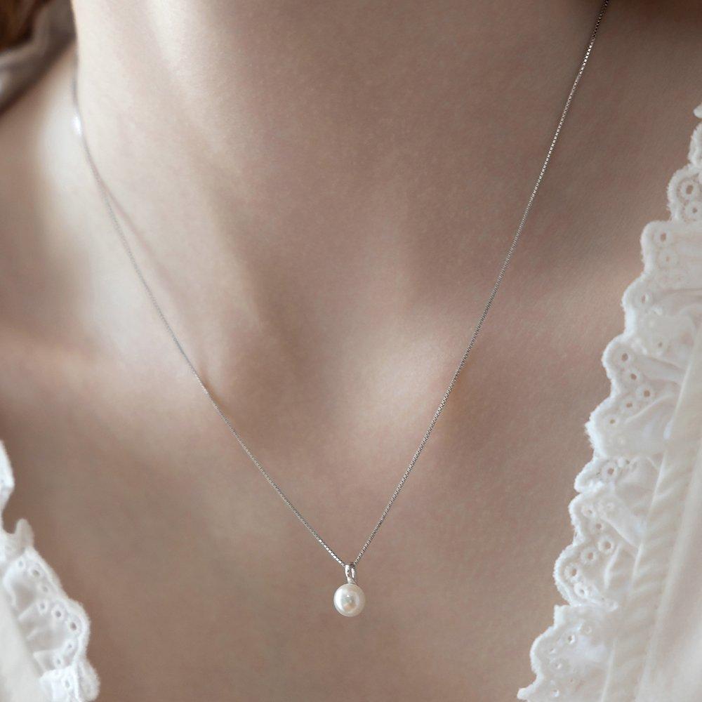 (92.5 Silver) One-Point Freshwater Pearl Pendant Necklace Nz2494