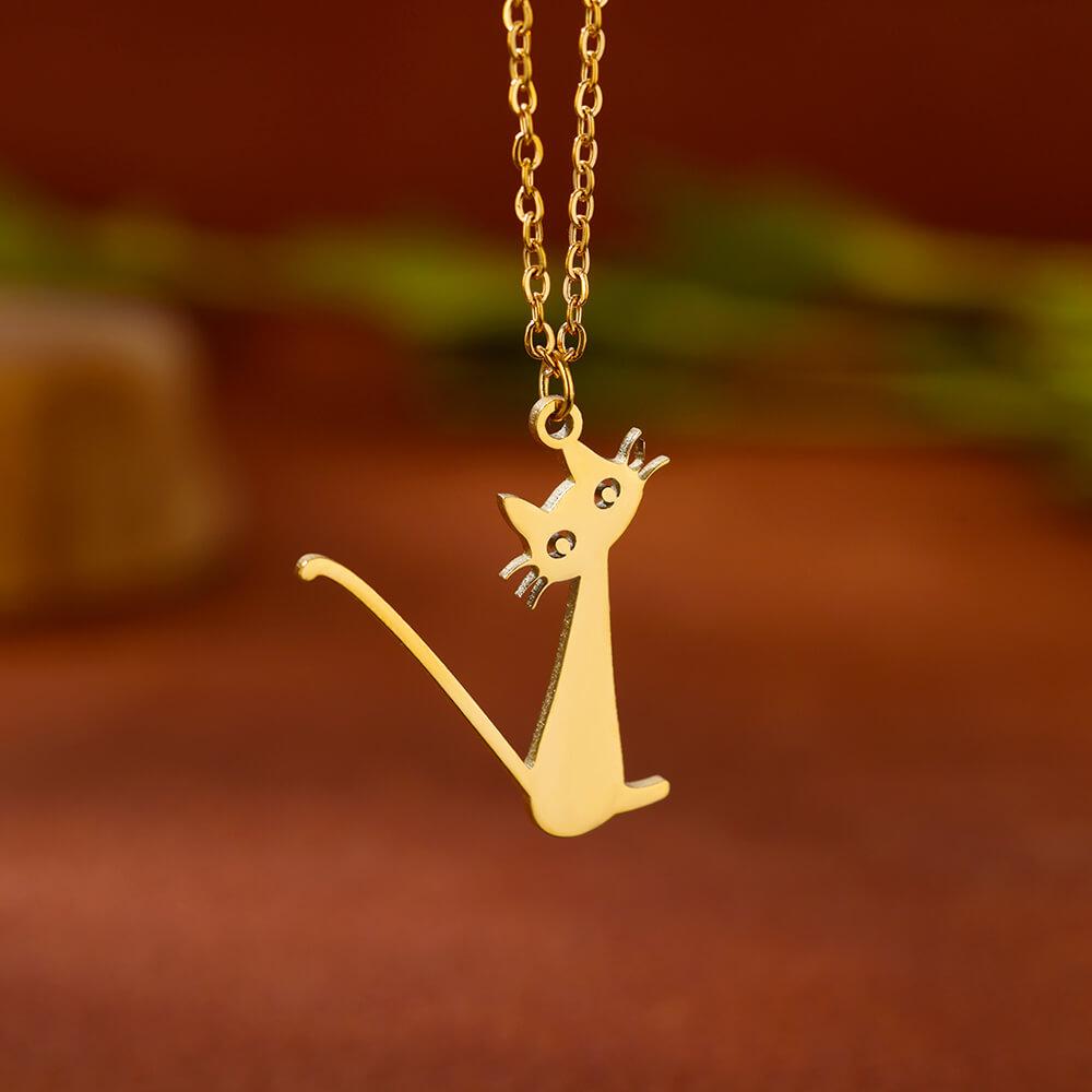 Stainless Steel Initial Letter Cat Pendant Necklace for Women Gold Color Animal Alphabet Necklaces Charm Fashion Jewelry Gifts