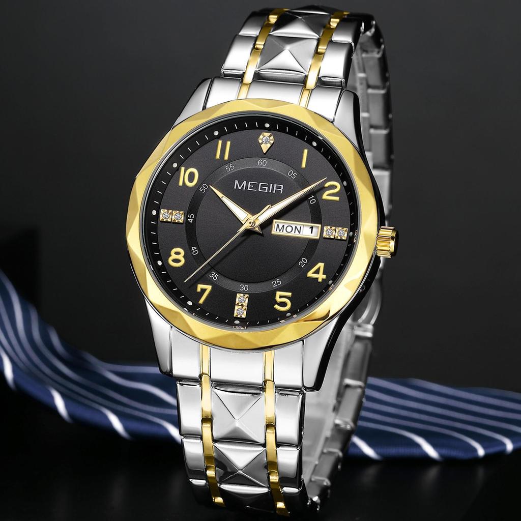 MEGIR Minimalist Fashion Quartz Wristwatch for Men Large Dial Business Leisure Watches with Date Week Clock Montre Homme 1093