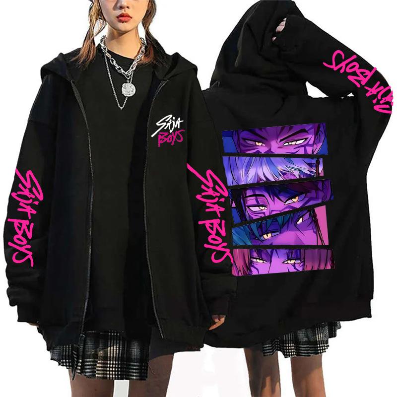 Anime KPOP DEMON HUNTER Bedruckte Reißverschluss-Hoodies Harajuku Sweatshirt Herren Damen Kleidung Herbst Winter Fleece Weich Streetwear