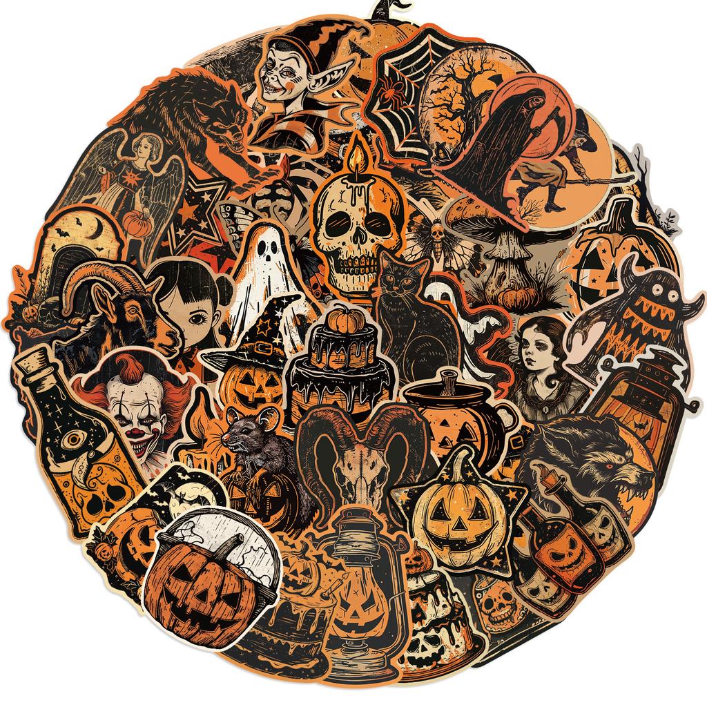 50 Retro Halloween Doodle Stickers Party Decoration Guitar Laptop Suitcase DIY Waterproof