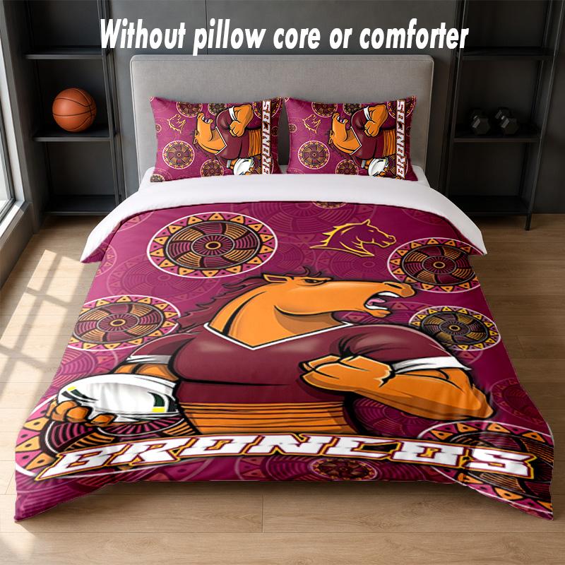 Set Biancheria da Letto Design Brisbane Broncos 1 Copripiumino + 2 Federe Morbido Traspirante Biancheria da Letto per la Casa