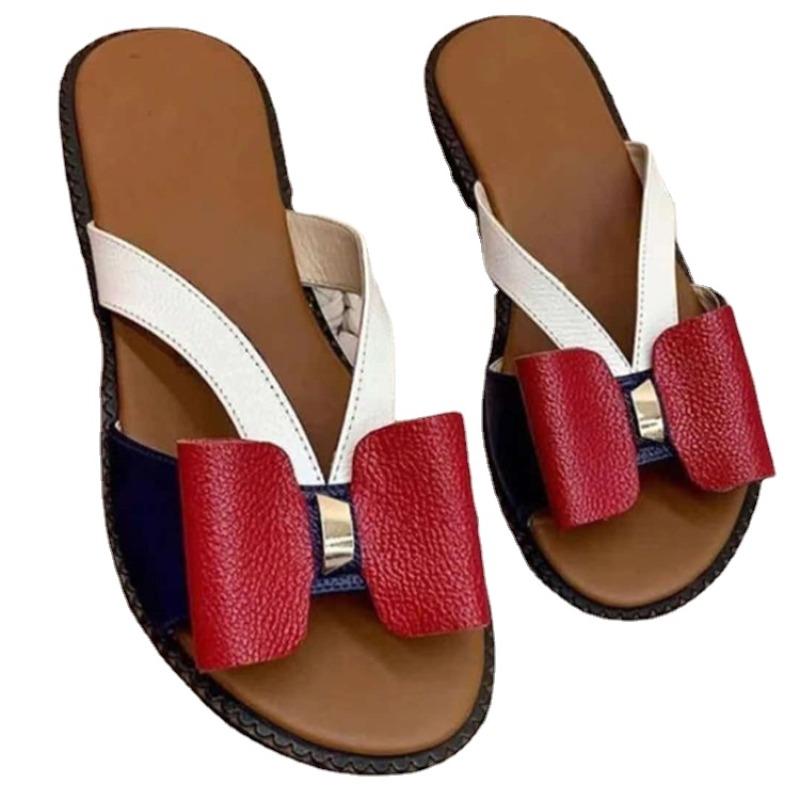 Damenschuhe im Angebot 2026 Marke Sommer Damen Hausschuhe Gemischte Farben Offene Zehenpartie Niedriger Absatz Große Größen Leichte Römische Sandalen Damen