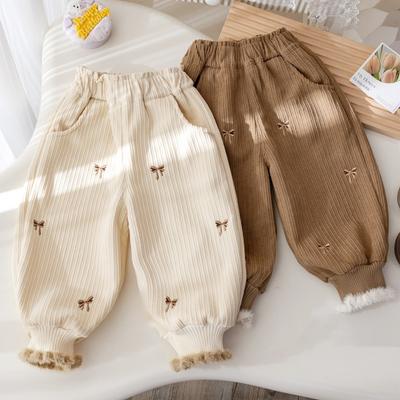 Baby Girls Lambwool Thickened Pant Kids Butterfly Embroidery Trousers Toddler Warm Trousers  Autumn Winter Children's Clothing Fashion