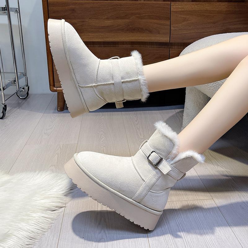 Women's Large Size Thick Bottom Heightening Winter Warm Fur One Snow Boots Padded Lined Ankle Boots Anti-slip Hiking Sneakers Cotton Boots