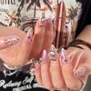 24Pcs Plum Blossom Stiletto False Nails Full Cover Manicure Tool Wearable Fake Nails Detachable Almond Nail Tips Press On Nails