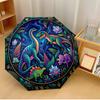 Fantasy Dinosaur Scene Printed Umbrella Windproof Folding Umbrella Portable Sun and Rain Umbrella Suitable for Gifting