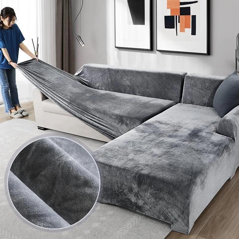 Velvet Sofa Cover For Living Room Elastic Thick Plush Sofa Cover For Sofa L-Shaped Corner Sofa Covers 1/2/3/4 Seater