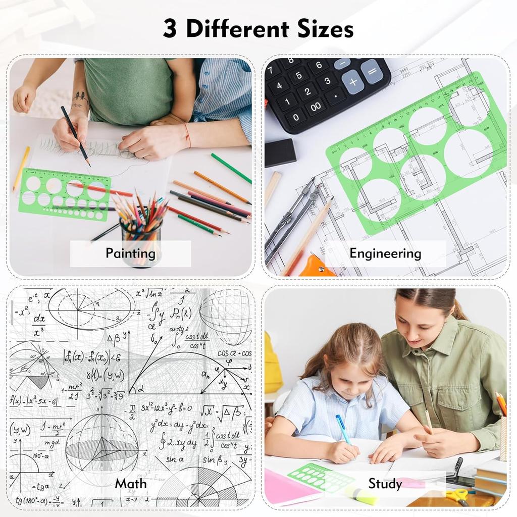 3Pcs Circle Template, Circle Template for Drawing 3 Sizes Circle Stencil Templates for Drafting, Circle Drawing Tool for Office, School, Drawing