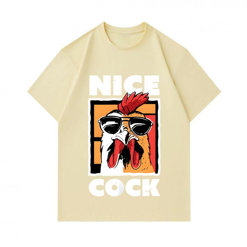 Men's 100% Cotton Casual Crew Neck Short Sleeve T-Shirt, Cool Sunglasses Rooster Nice Cock Graphic Printed Tee, Comfortable Lightweight Daily Wear Top