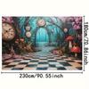 2D Alice in Wonderland Backdrop, Magical Forest Clock & Mushroom Background for Party
