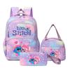 Set di 3 Zainetti Studente Stitch, Zaino Grande Capacità per Laptop e Libri, Zainetto da Giorno Cartoon per Bambini Regalo
