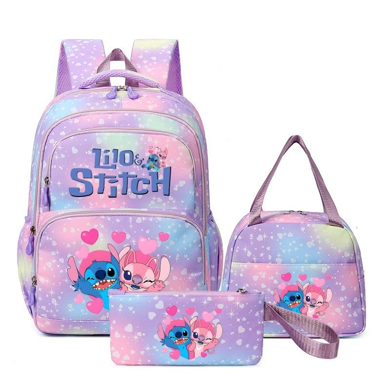 Stitch Student Backpack Set of 3, Large Capacity Laptop Bookbag, Cartoon Outdoor Daypack for Kids Gift Less