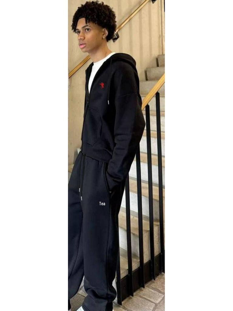 Pánská trendy podzimní ležérní mikina s kapucí a zipem, sada bund